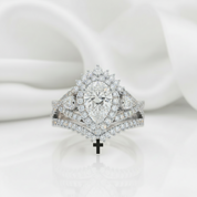 Loyalty Ring- 1ct Pear Cut Black Diamond Option Skull Ring Set-Black Diamonds New York