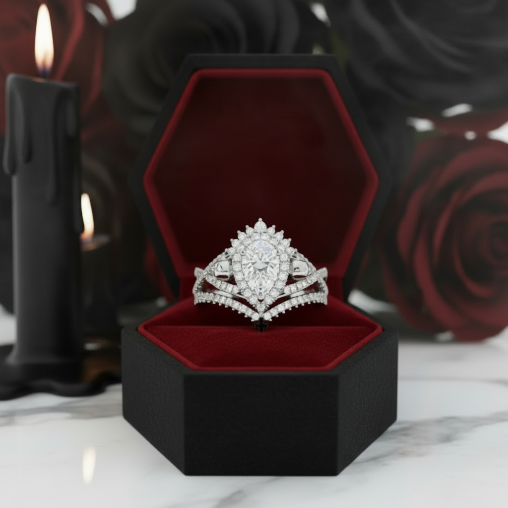 Loyalty Ring- 1ct Pear Cut Black Diamond Option Skull Ring Set-Black Diamonds New York