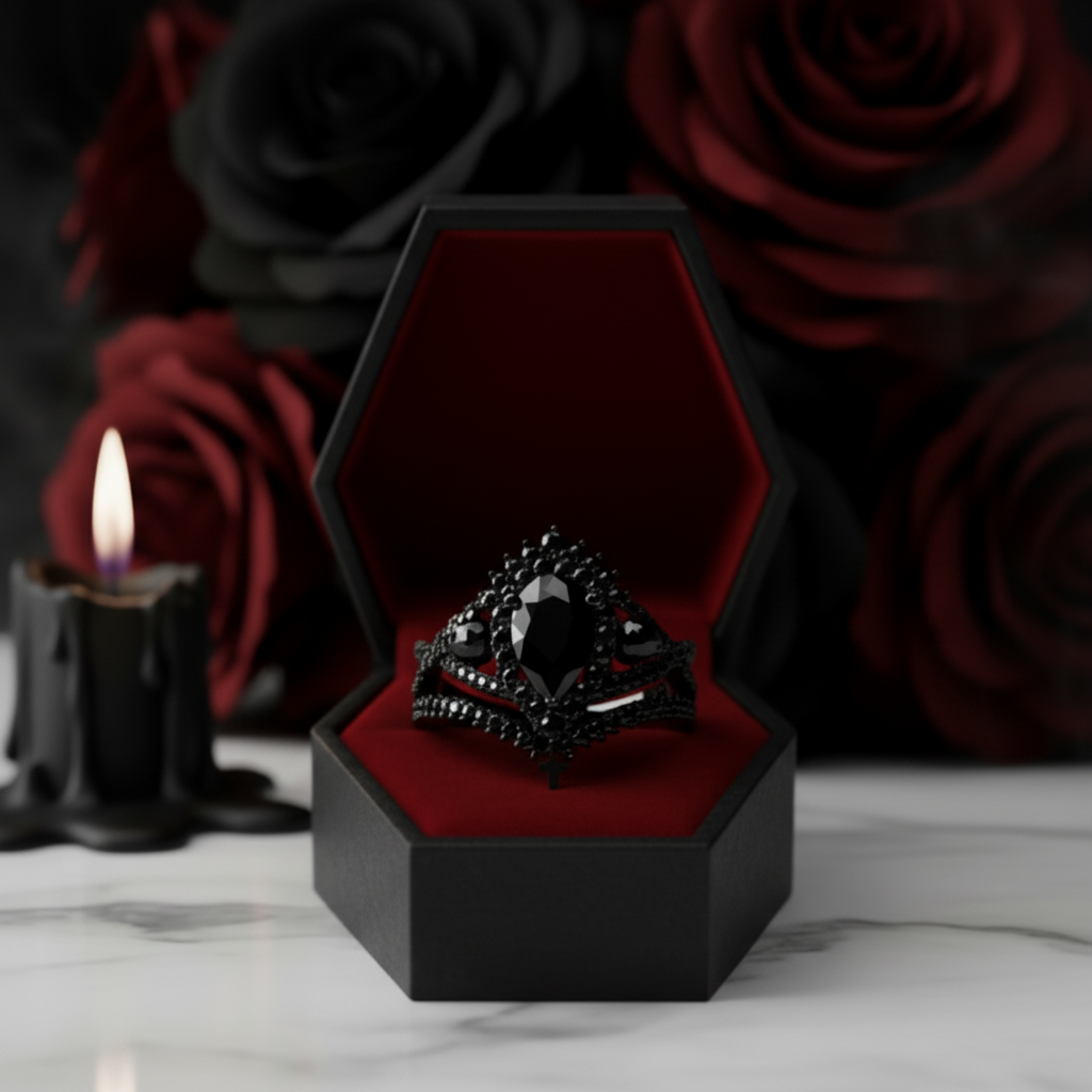 Loyalty Ring- 1ct Pear Cut Black Diamond Option Skull Ring Set-Black Diamonds New York