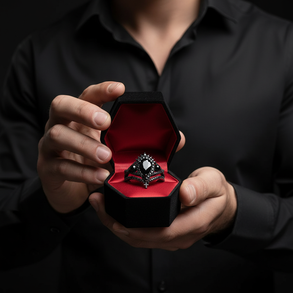 Loyalty Ring- 1ct Pear Cut Black Diamond Skull Ring Set-Black Diamonds New York