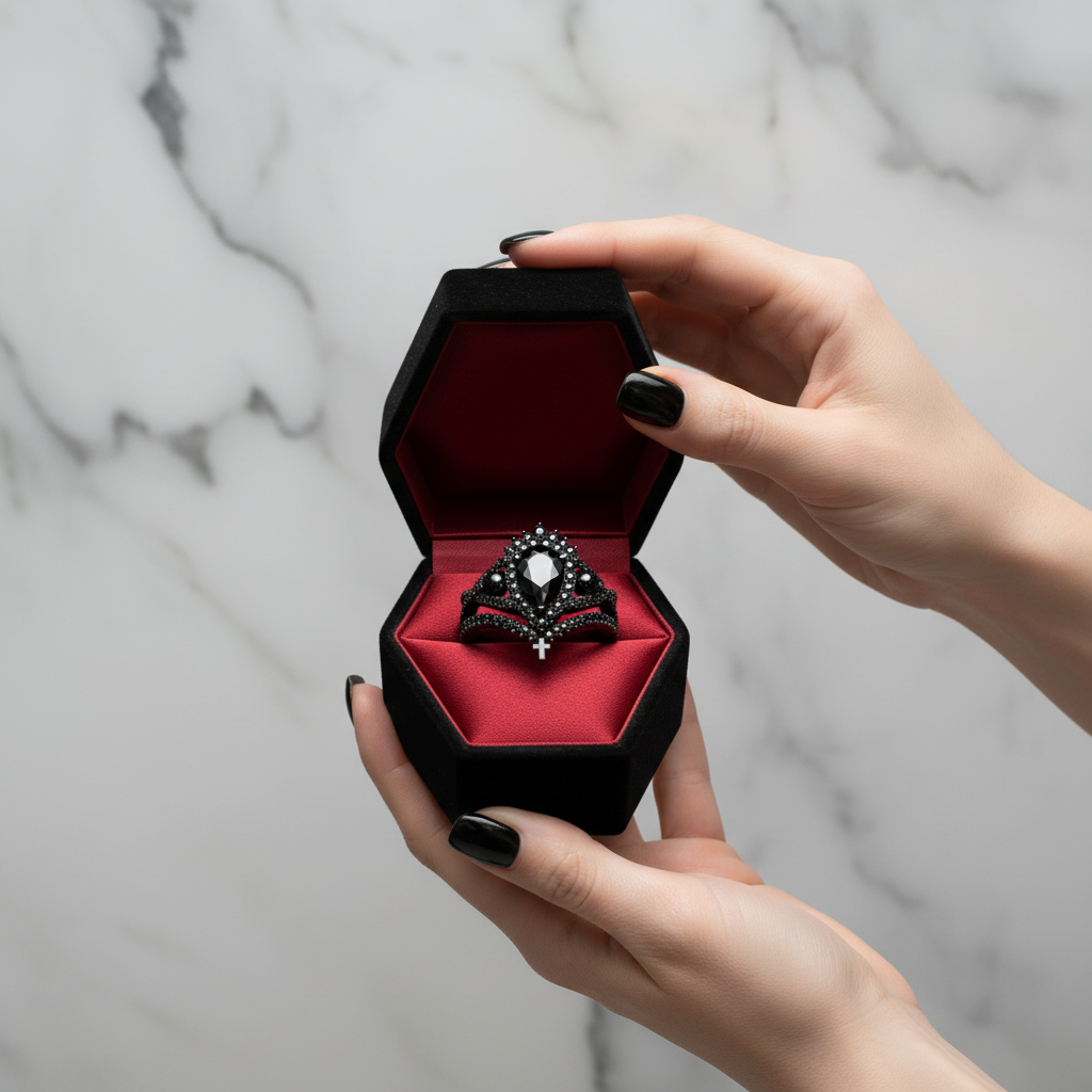 Loyalty Ring- 1ct Pear Cut Black Diamond Option Skull Ring Set-Black Diamonds New York