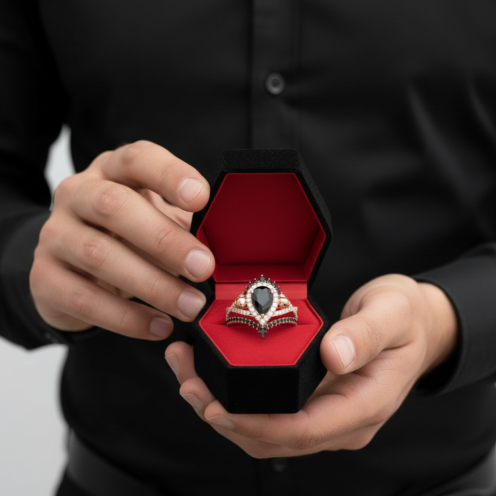 1ct Pear Cut Black Diamond Skull Ring Set-Black Diamonds New York