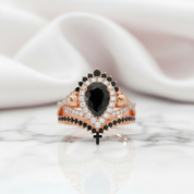Loyalty Ring- 1ct Pear Cut Black Diamond Skull Ring Set-Black Diamonds New York