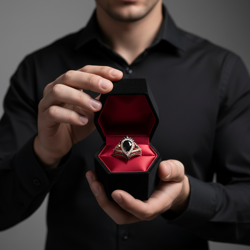 Loyalty Ring- 1ct Pear Cut Black Diamond Option Skull Ring Set-Black Diamonds New York