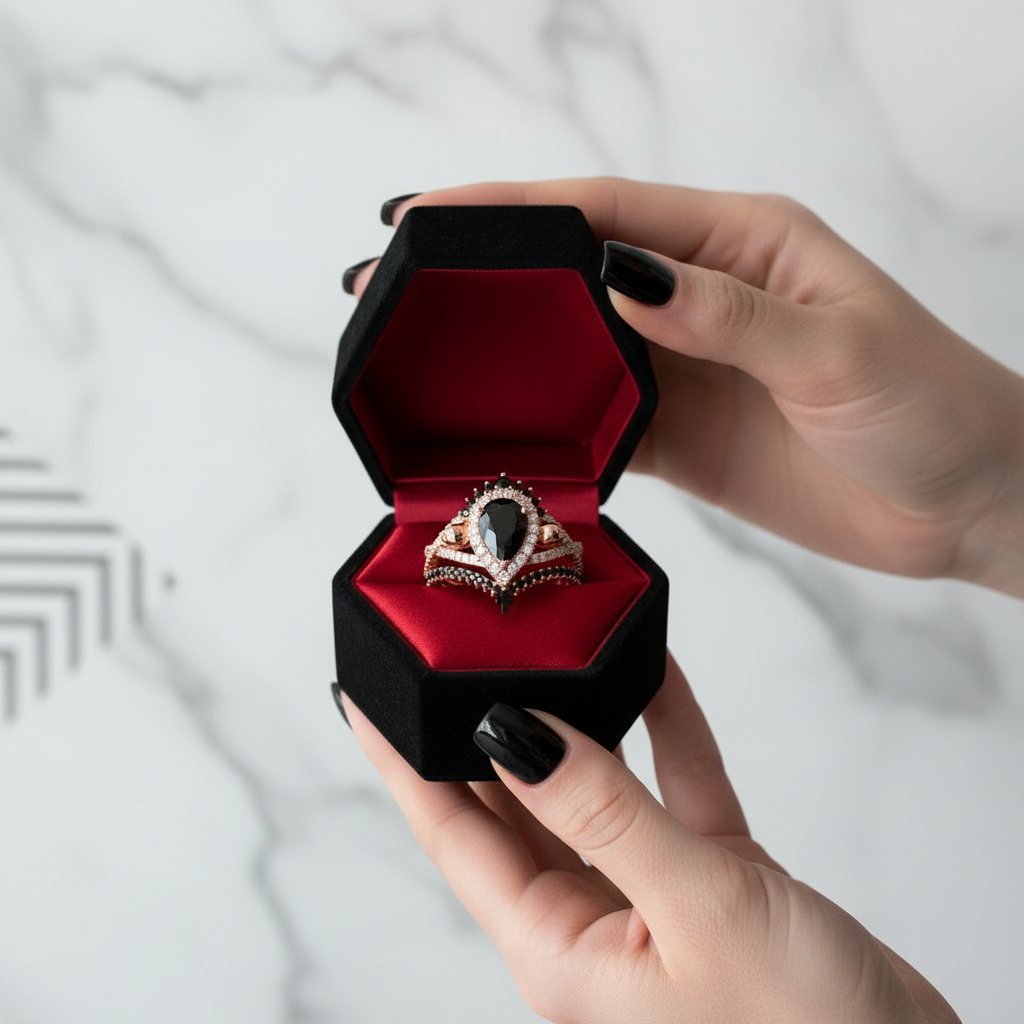 1ct Pear Cut Black Diamond Skull Ring Set-Black Diamonds New York