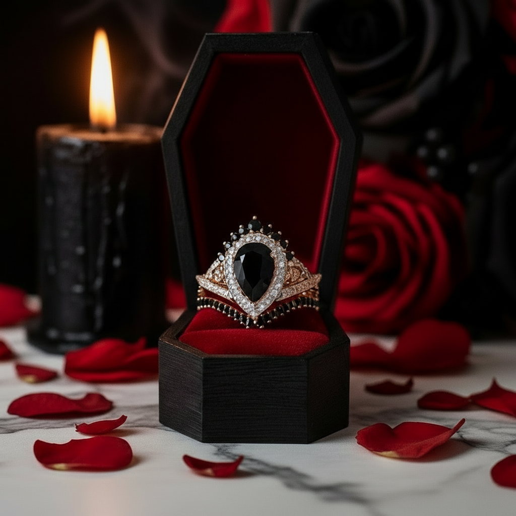 1ct Pear Cut Black Diamond Option Skull Ring Set-Black Diamonds New York