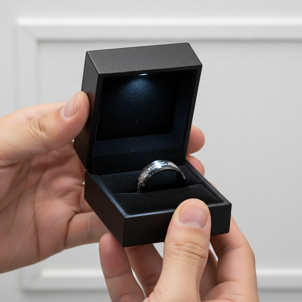 Luminous Dragon Inlay Men's Tungsten Wedding Band-Black Diamonds New York