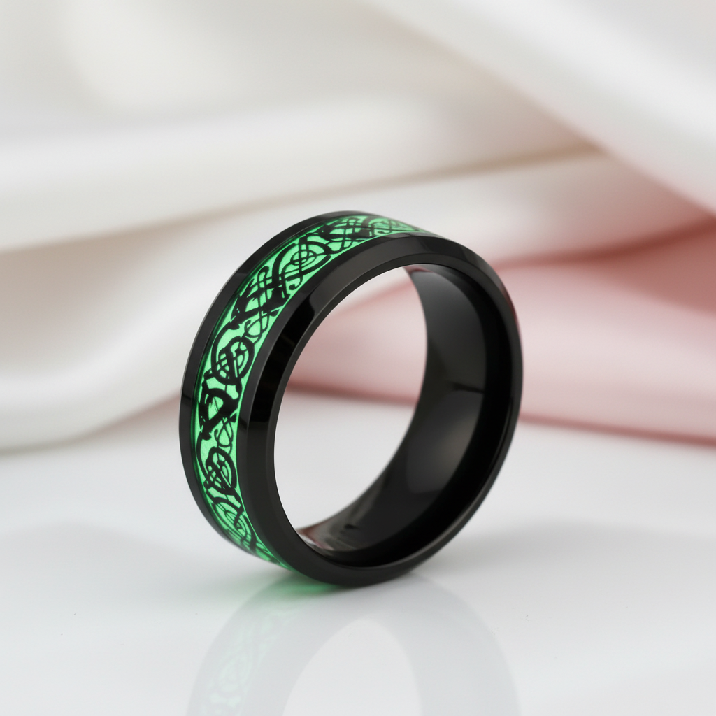 Luminous Dragon Inlay Men's Tungsten Wedding Band-Black Diamonds New York