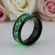 Luminous Dragon Inlay Men's Tungsten Wedding Band-Black Diamonds New York