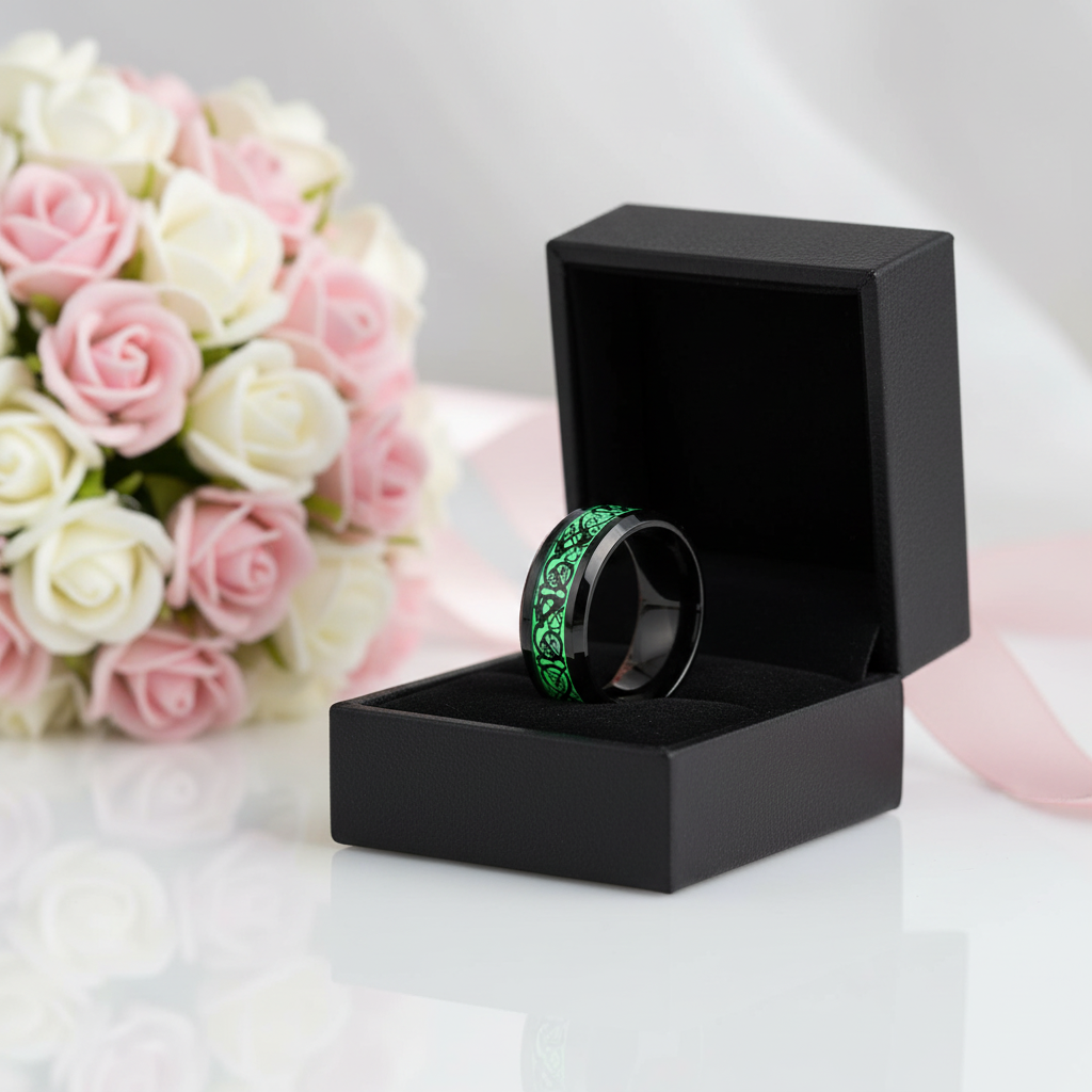 Luminous Dragon Inlay Men's Tungsten Wedding Band-Black Diamonds New York