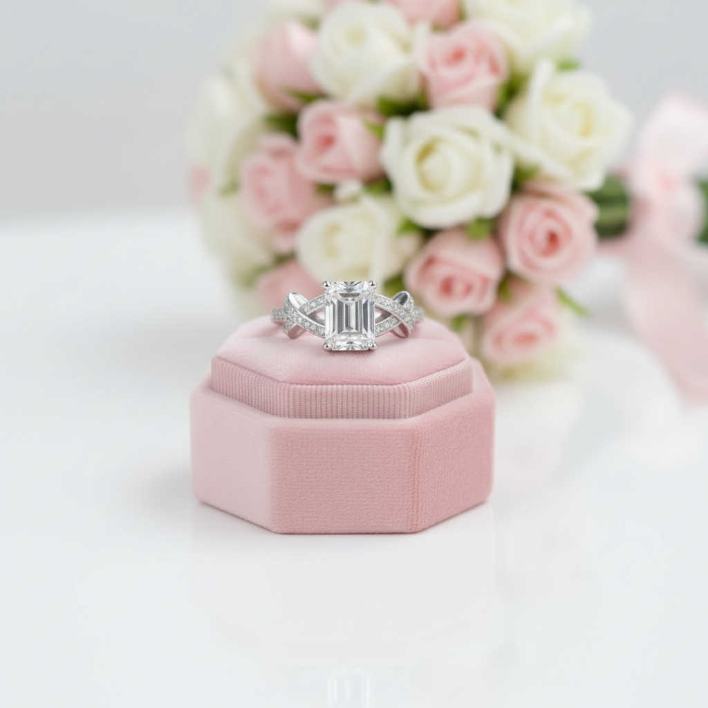Luxurious 3.0 Ct Emerald Cut Diamond Option Wedding Ring-Black Diamonds New York