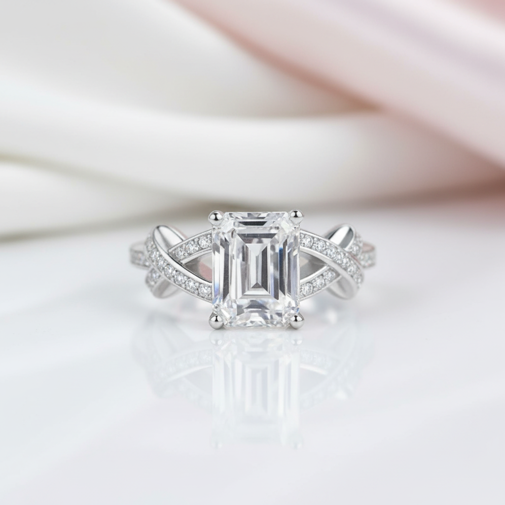 Luxurious 3.0 Ct Emerald Cut Diamond Option Wedding Ring-Black Diamonds New York