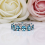 Luxurious Aquamarine Blue Simulated Diamond Wedding Band-Black Diamonds New York