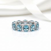 Luxurious Aquamarine Blue Simulated Diamond Option Wedding Band-Black Diamonds New York