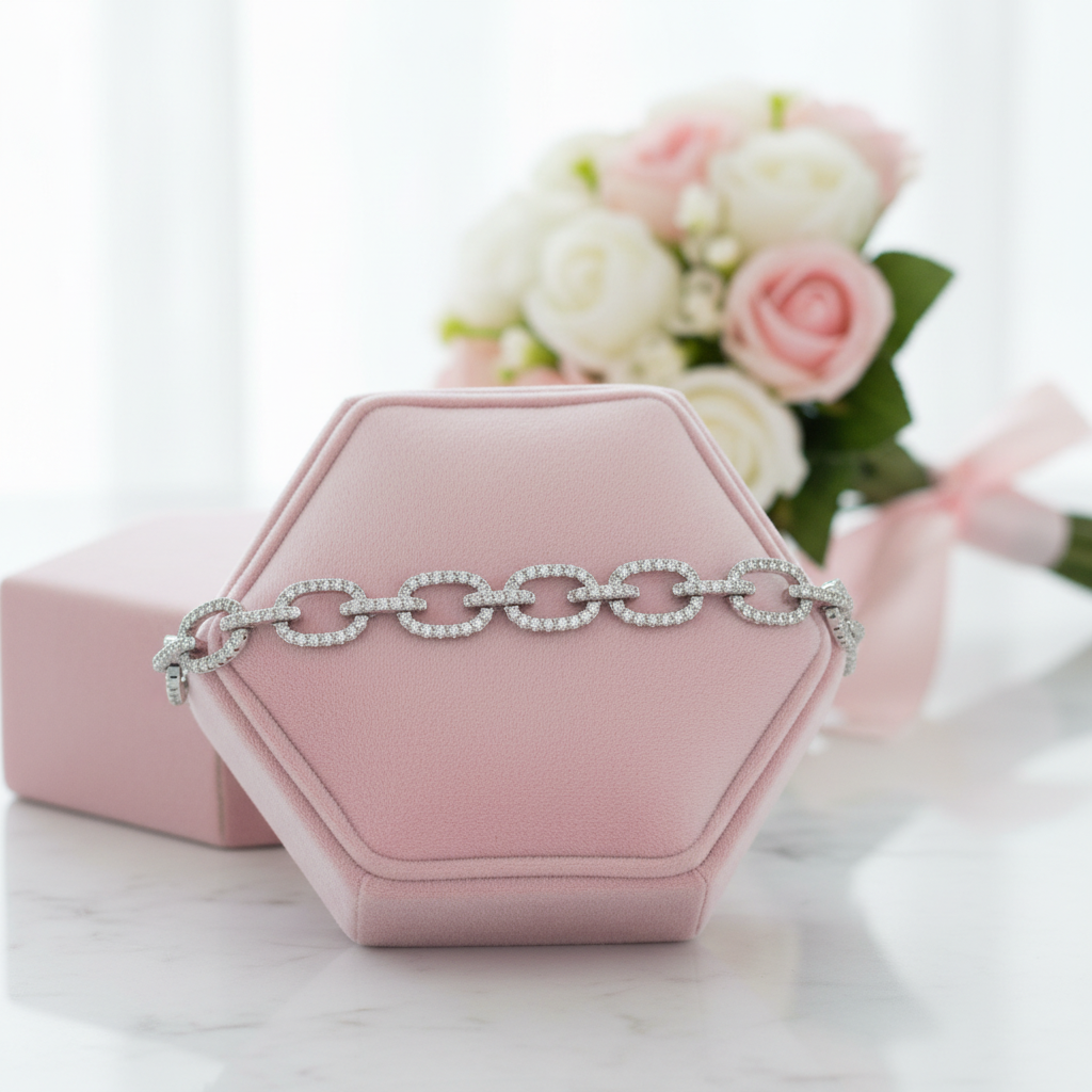 Luxurious Chain Design Bracelet In Sterling Silver-Black Diamonds New York
