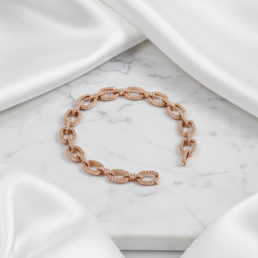 Luxurious Chain Design Bracelet In Sterling Silver-Black Diamonds New York