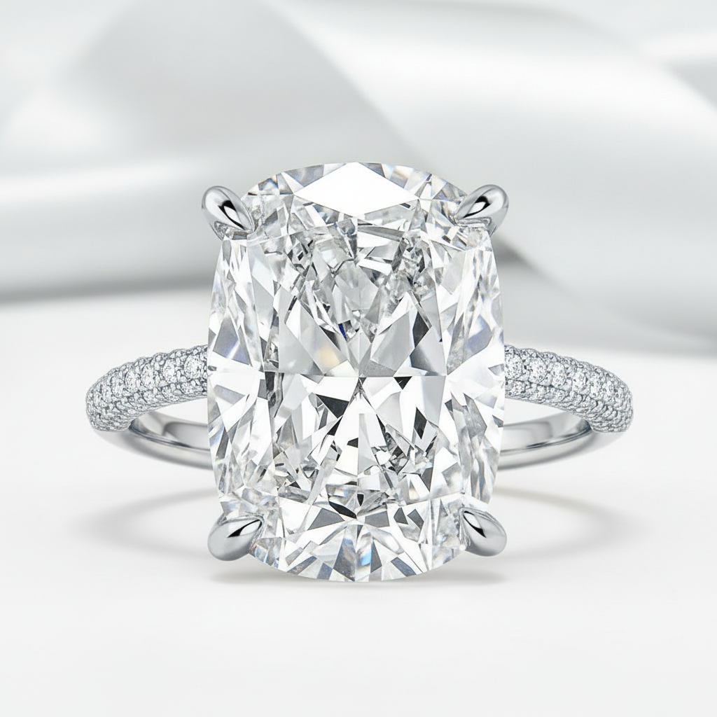 Luxurious Elongated Cushion Cut Engagement Ring-Black Diamonds New York