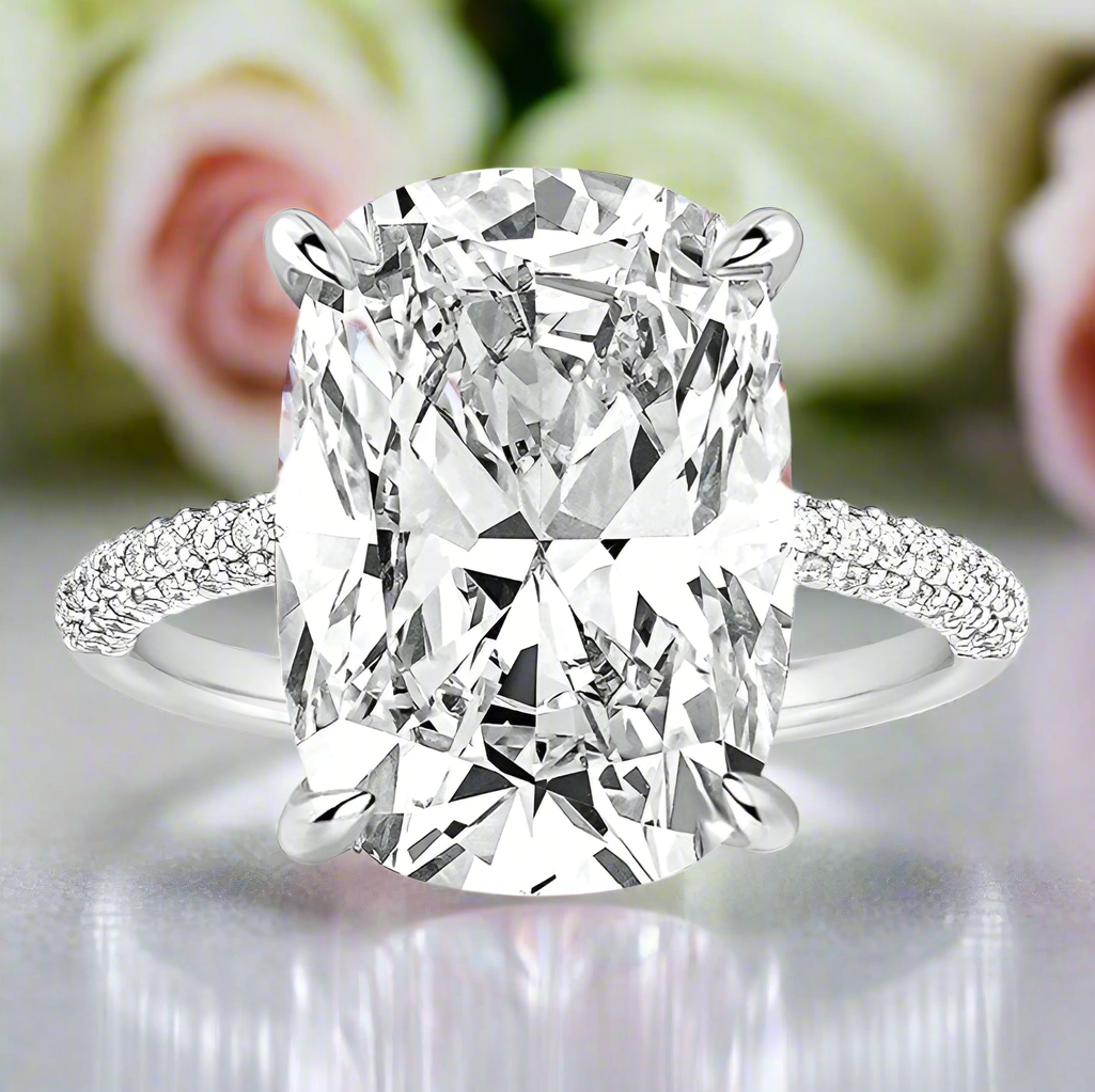 Luxurious Elongated Cushion Cut Engagement Ring-Black Diamonds New York