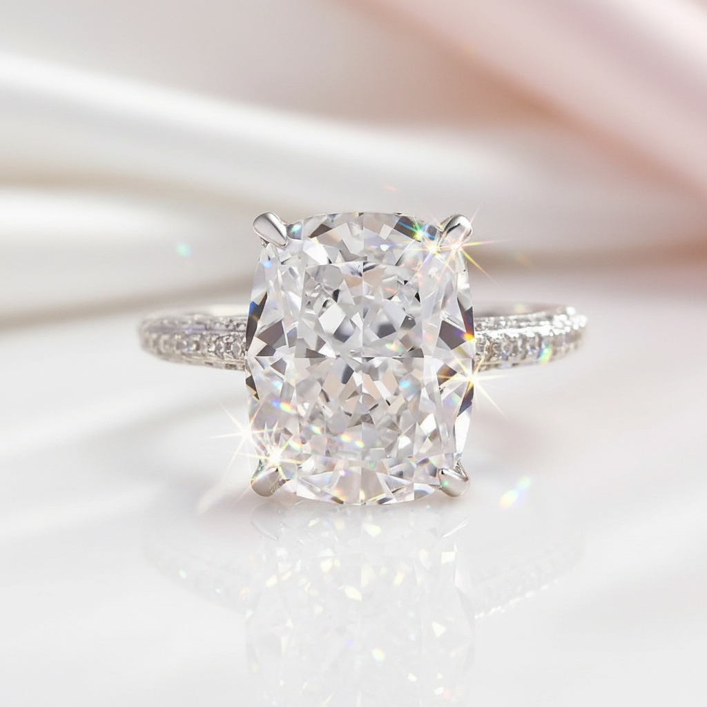 Luxurious Elongated Cushion Cut Engagement Ring-Black Diamonds New York