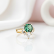 Luxurious Emerald Green Cushion Cut Wedding Ring Set-Black Diamonds New York