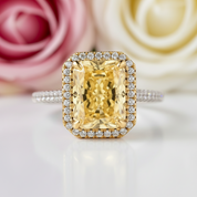 Luxurious Halo Radiant Cut Yellow Sapphire Engagement Ring-Black Diamonds New York