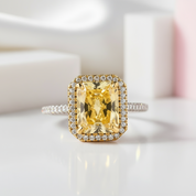 Luxurious Halo Radiant Cut Yellow Sapphire Engagement Ring-Black Diamonds New York