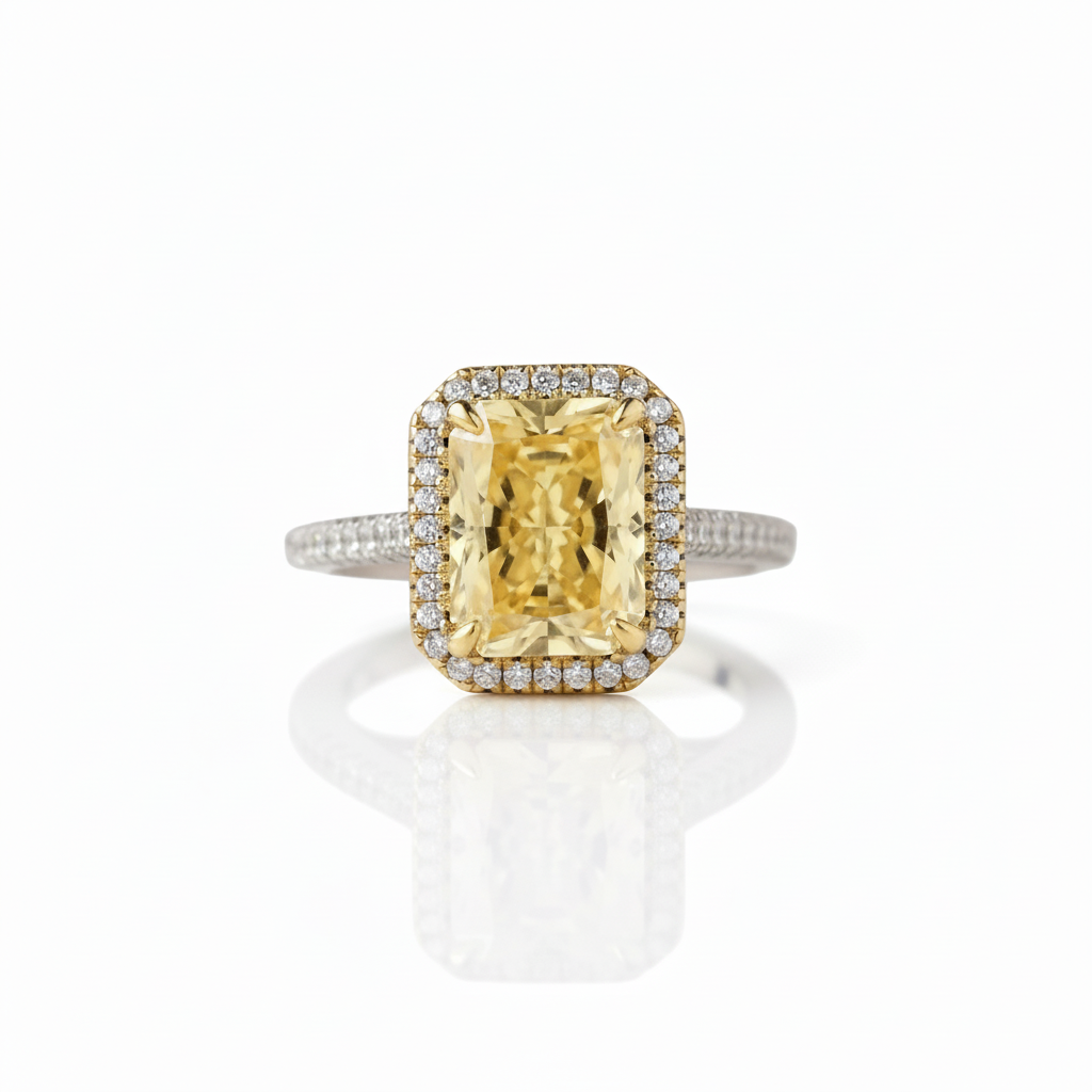 Luxurious Halo Radiant Cut Yellow Sapphire Engagement Ring-Black Diamonds New York