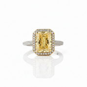 Luxurious Halo Radiant Cut Yellow Sapphire Engagement Ring-Black Diamonds New York