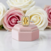 Luxurious Halo Radiant Cut Yellow Sapphire Engagement Ring-Black Diamonds New York