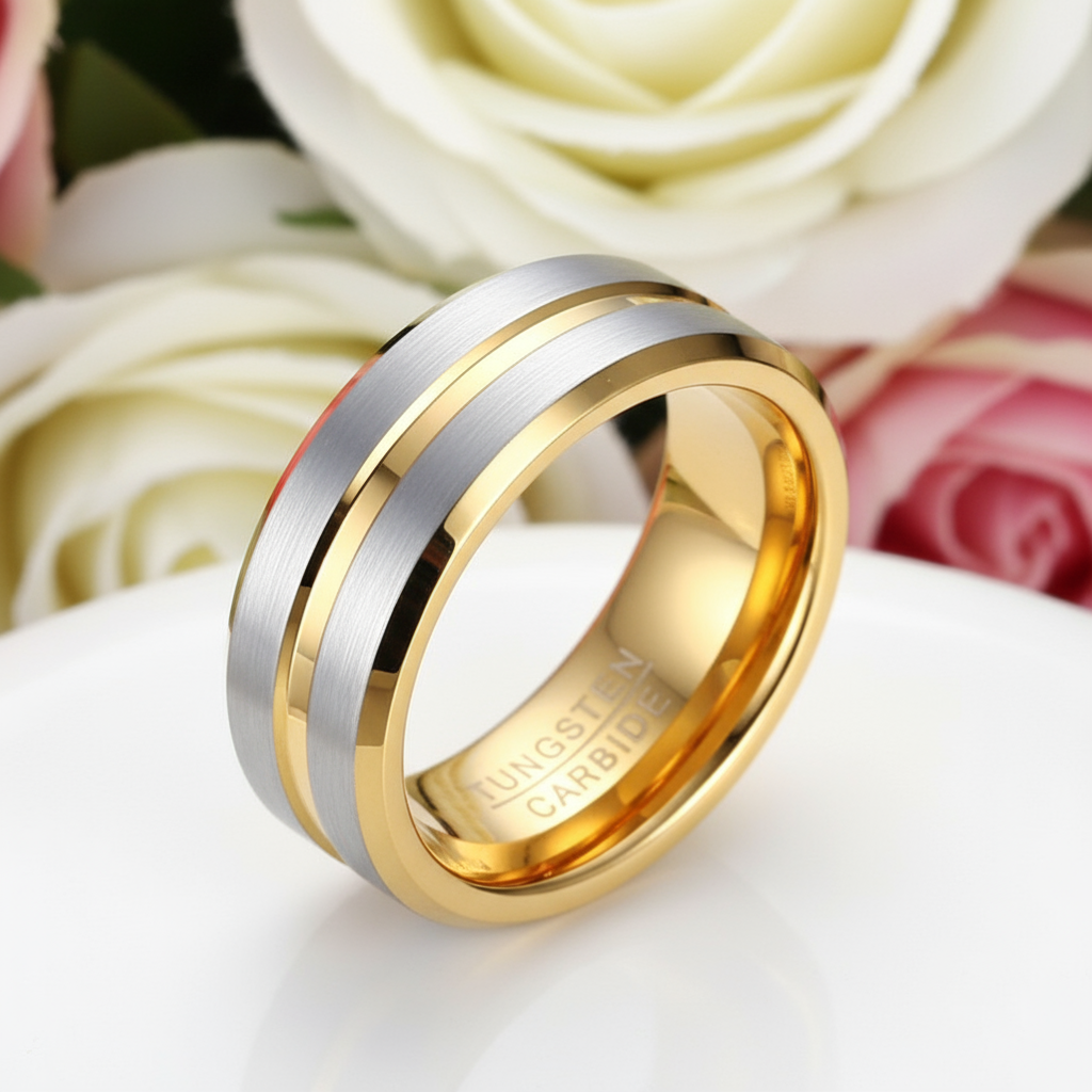 Luxurious Men's Brushed Tungsten Carbide Wedding Band-Black Diamonds New York