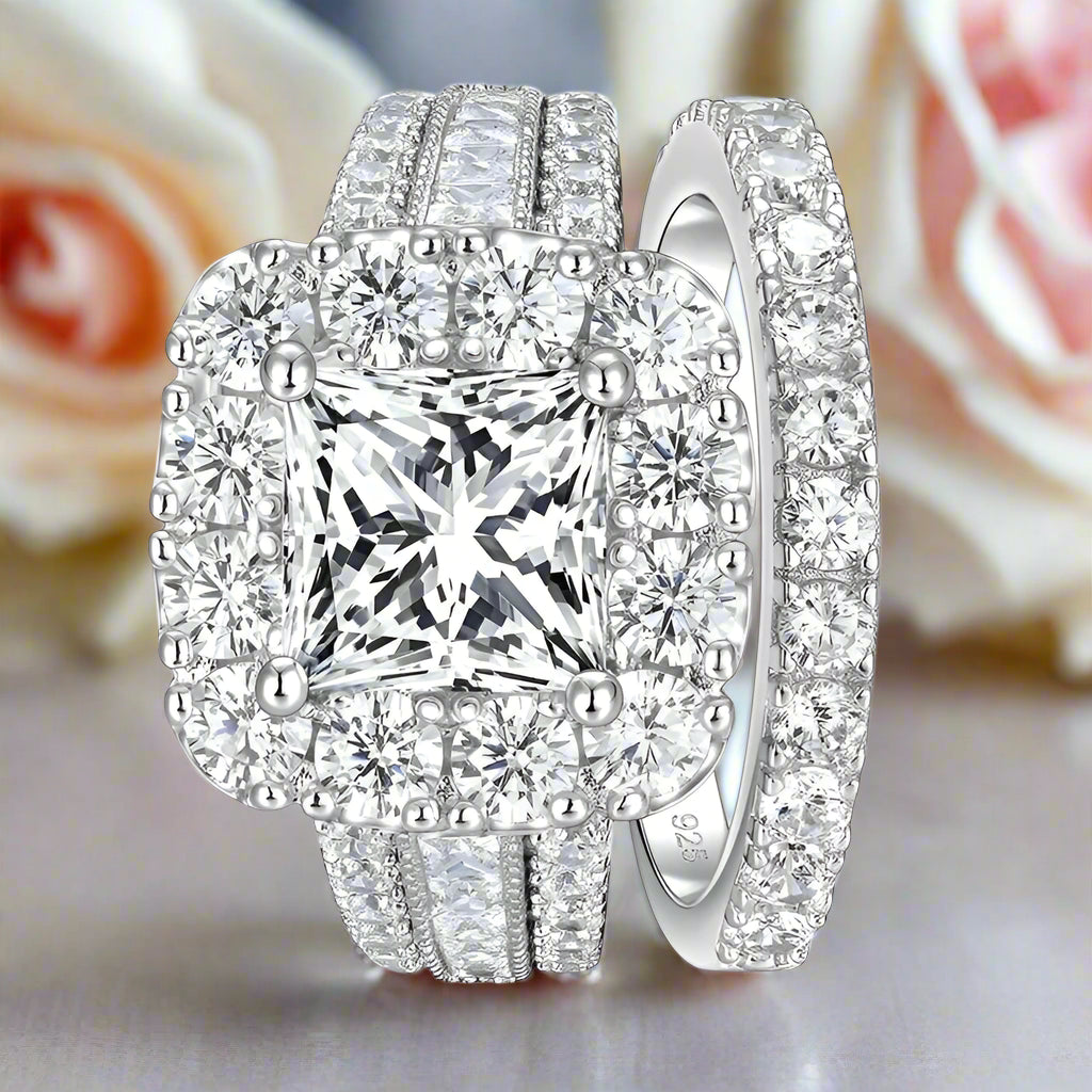 Luxurious Princess Cut Diamond Halo Engagement Set-Black Diamonds New York