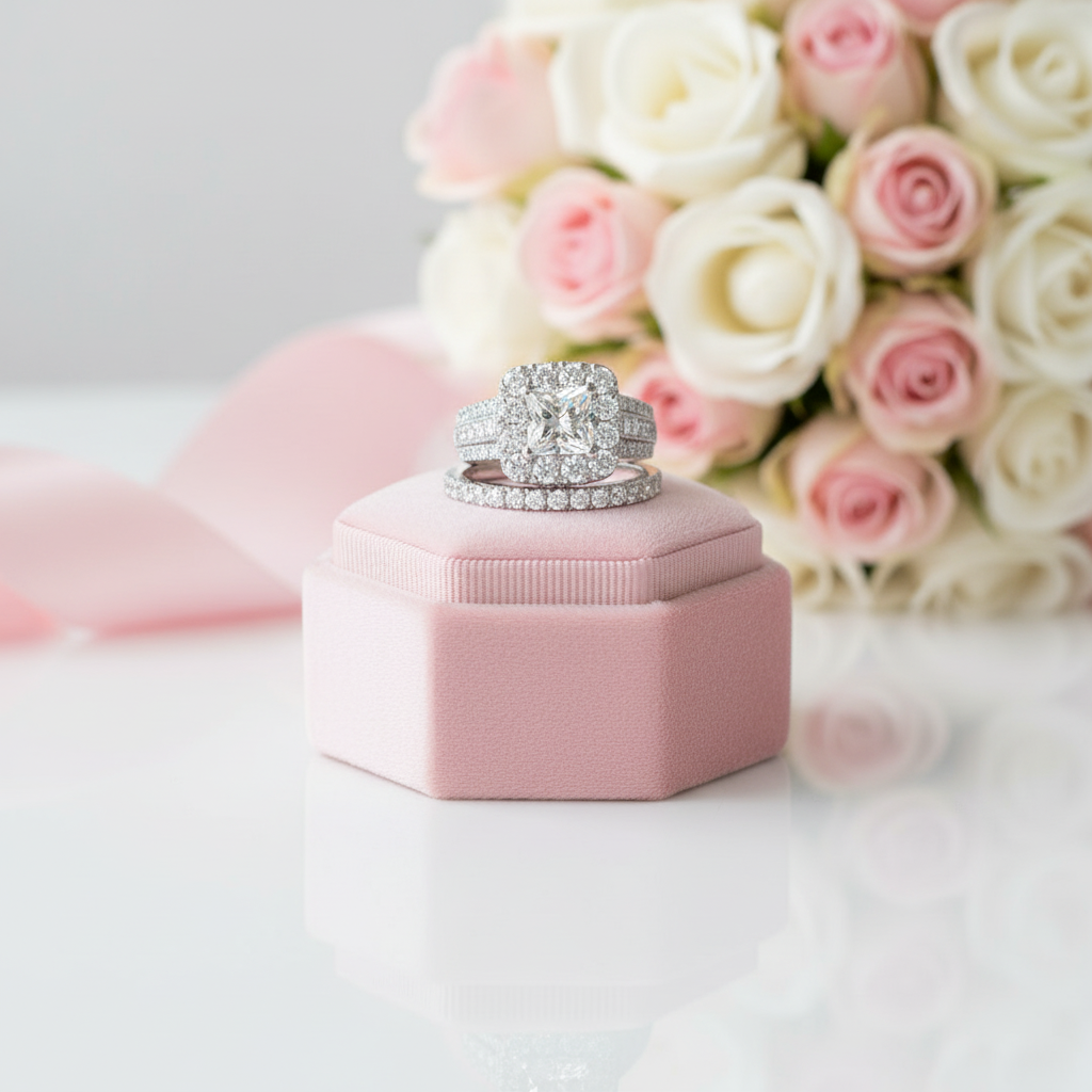 Luxurious Princess Cut Diamond Option Halo Engagement Set-Black Diamonds New York