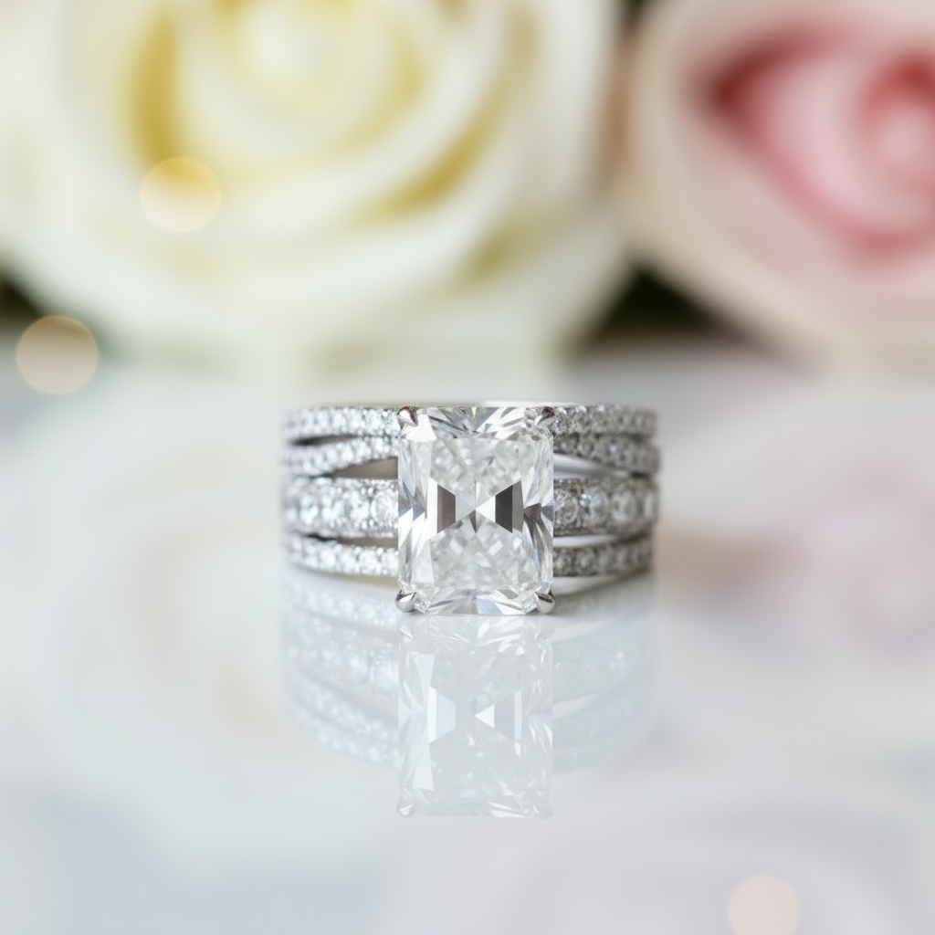 Luxurious Radiant Cut Simulated Diamond Ring Set-Black Diamonds New York