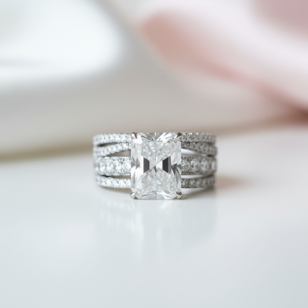 Luxurious Radiant Cut Simulated Diamond Option Ring Set-Black Diamonds New York