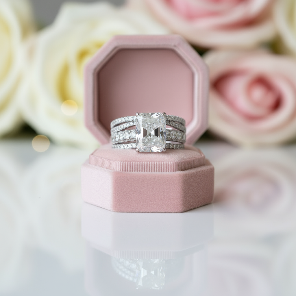 Luxurious Radiant Cut Simulated Diamond Ring Set-Black Diamonds New York