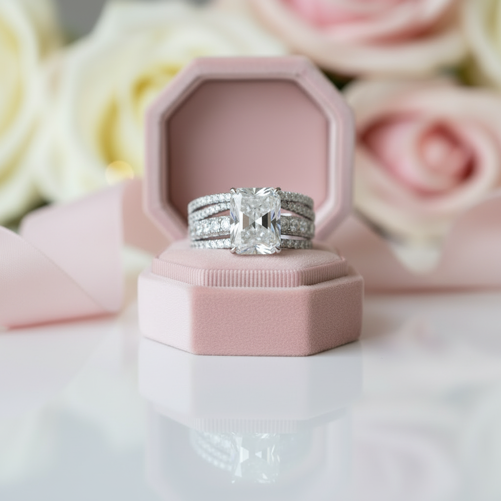 Luxurious Radiant Cut Simulated Diamond Option Ring Set-Black Diamonds New York