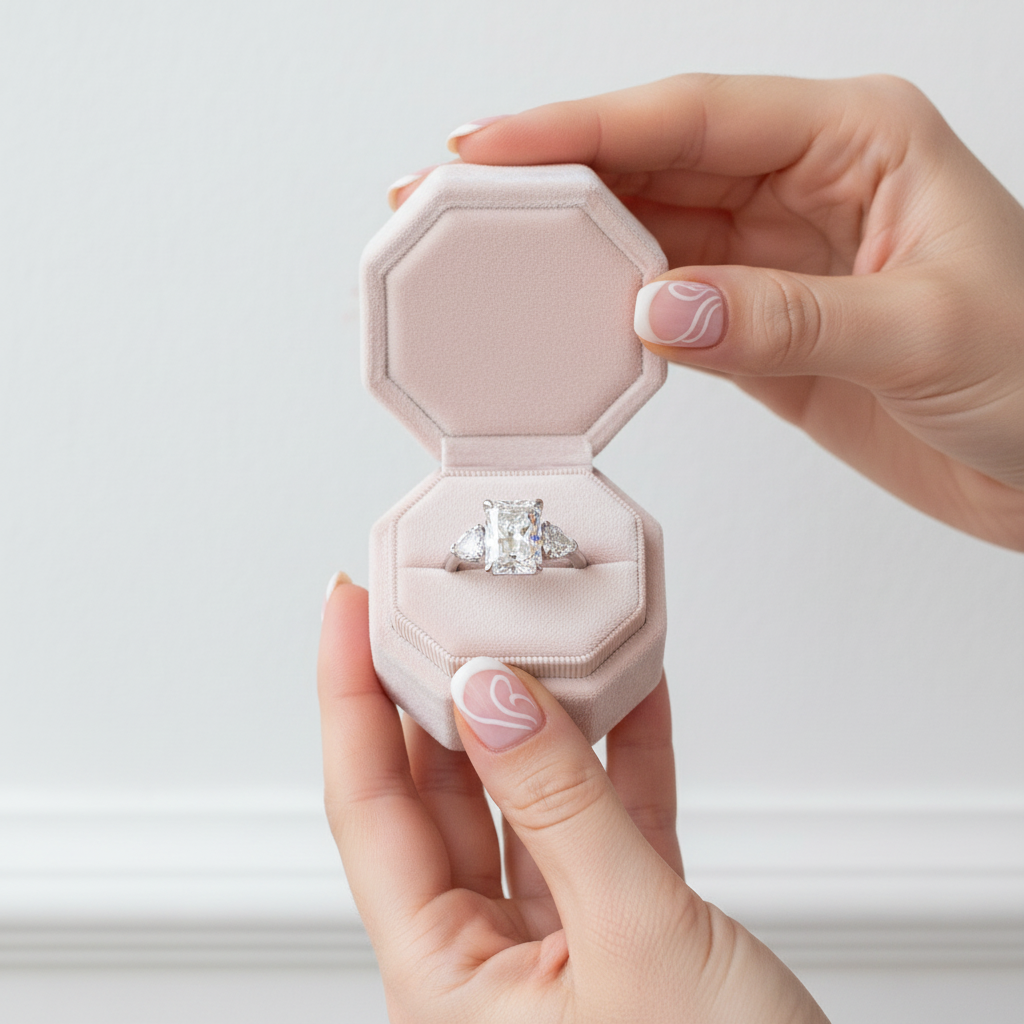 Luxurious Radiant Cut Three Stone Engagement Ring-Black Diamonds New York