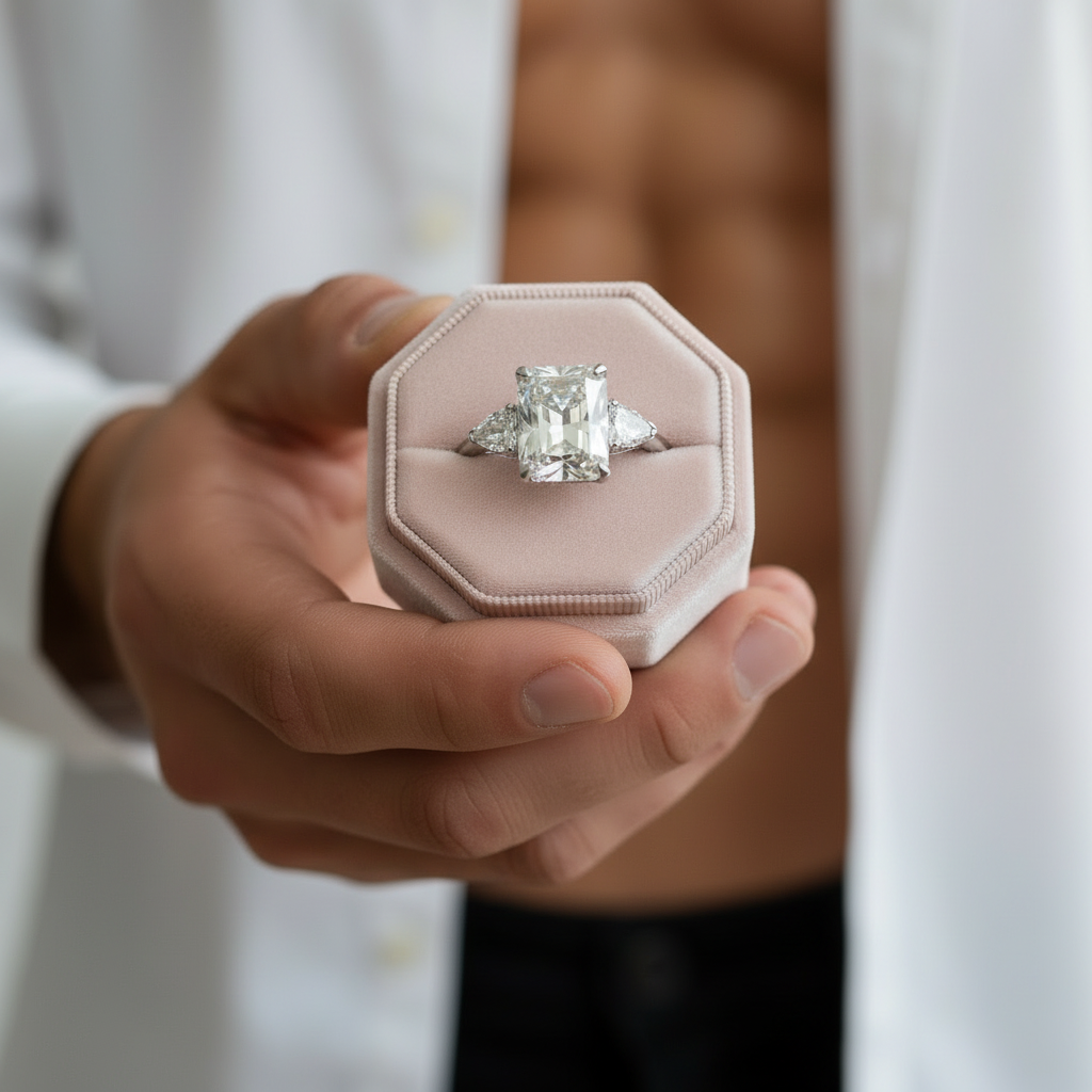 Luxurious Radiant Cut Three Stone Engagement Ring-Black Diamonds New York