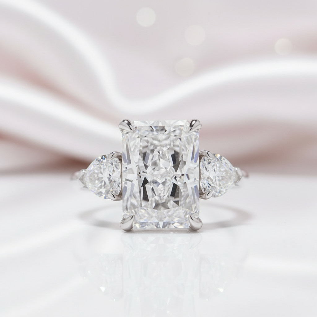 Luxurious Radiant Cut Three Stone Engagement Ring-Black Diamonds New York