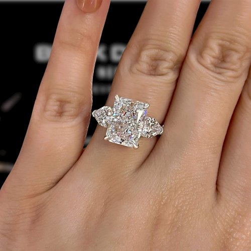Flash Sale - Luxurious Radiant Cut Three Stone Engagement Ring-Black Diamonds New York