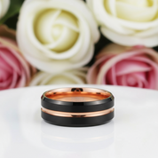 Luxurious Rose Gold & Black Tungsten Men's Wedding Band-Black Diamonds New York