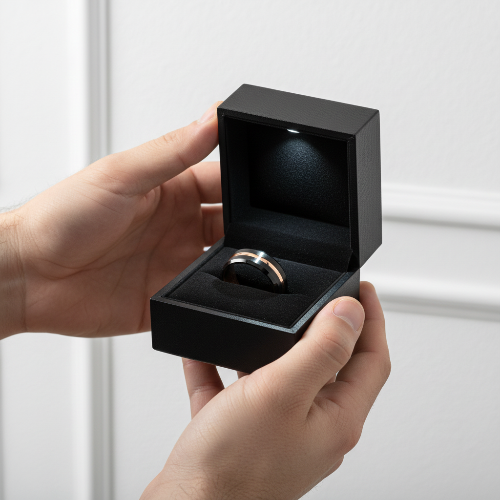 Luxurious Rose Gold & Black Tungsten Men's Wedding Band-Black Diamonds New York