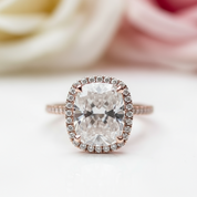 Luxurious Rose Gold Halo Cushion Cut Engagement Ring-Black Diamonds New York