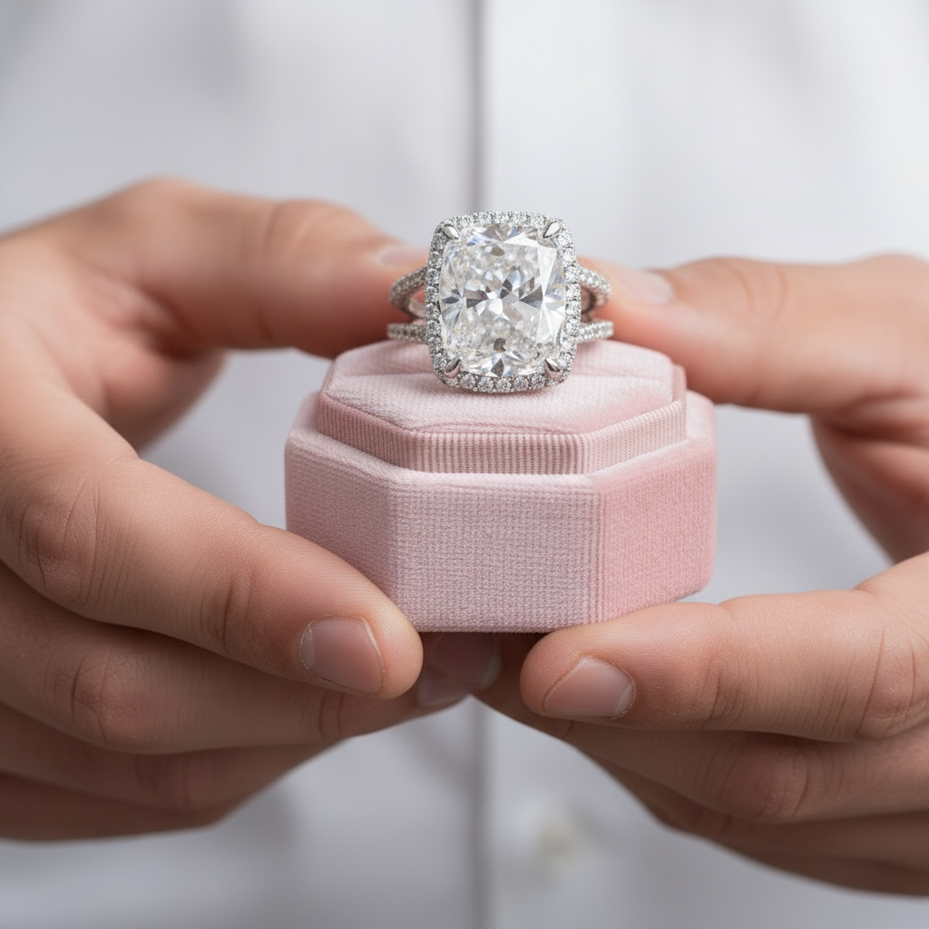 Luxurious Split Shank Halo Cushion Cut Engagement Ring