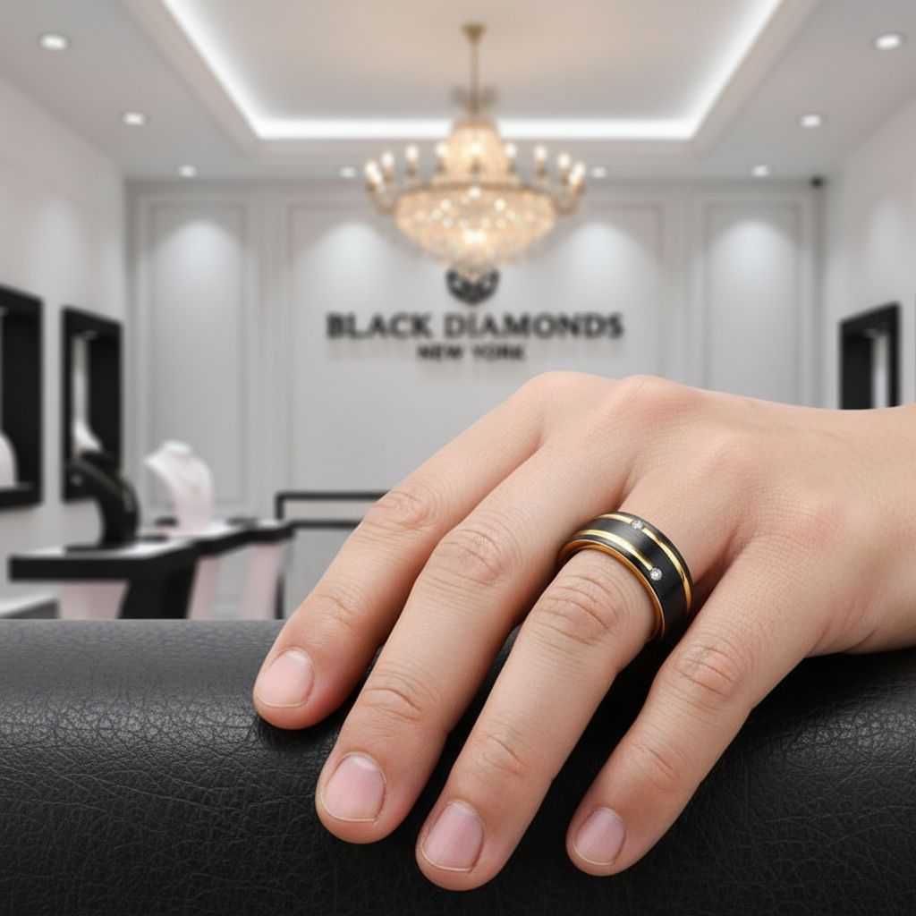 Luxurious Tungsten Wedding Band with Diamond-Black Diamonds New York