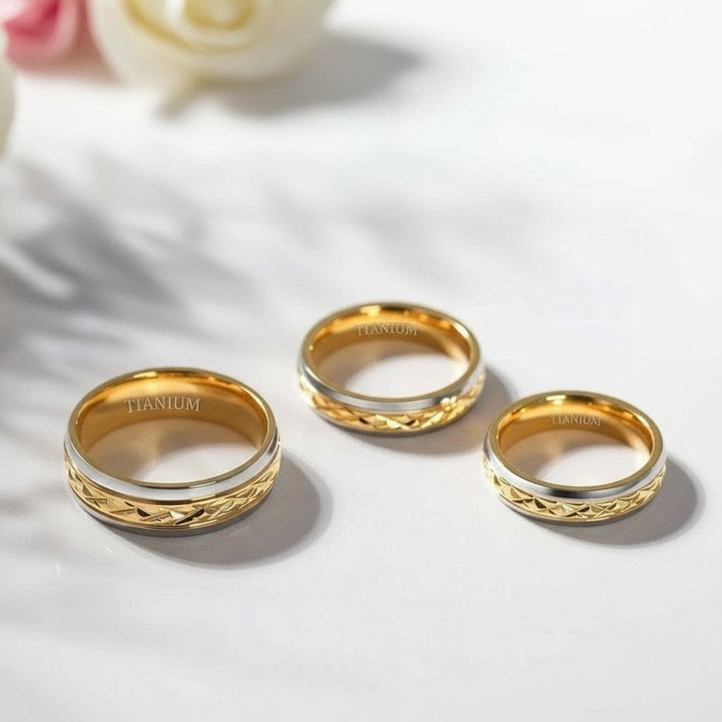 Luxurious Two-Tone Men's Titanium Wedding Band-Black Diamonds New York