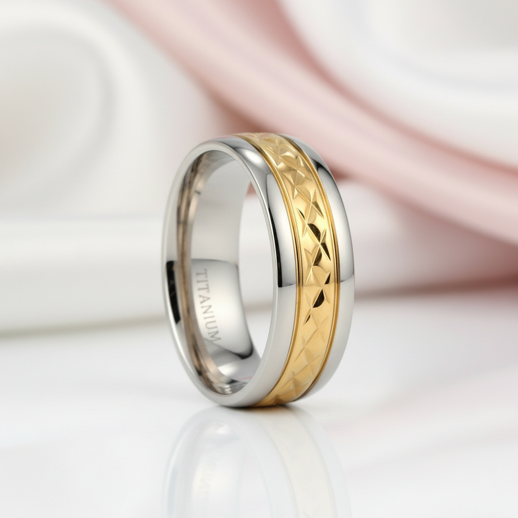 Luxurious Two-Tone Men's Titanium Wedding Band-Black Diamonds New York