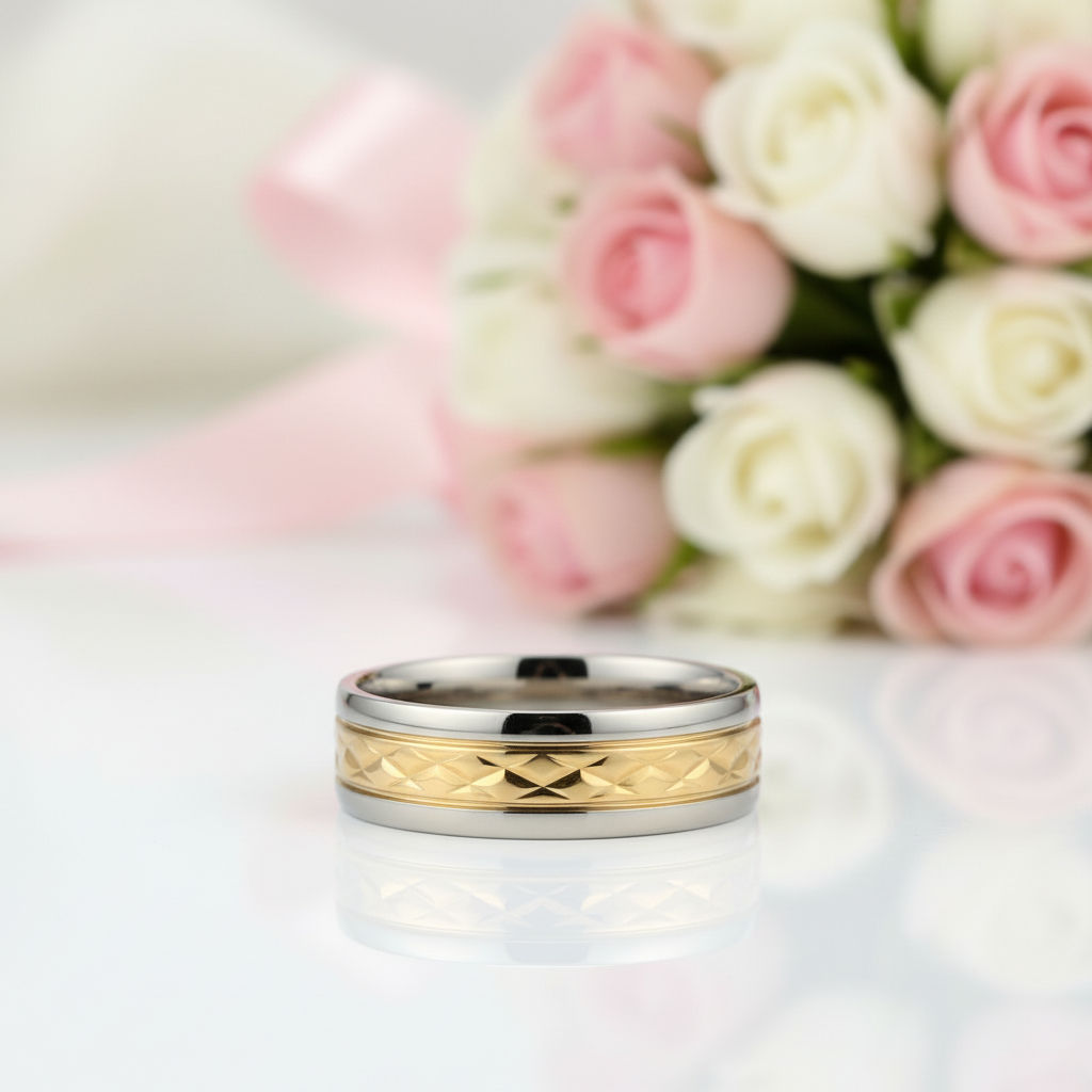 Luxurious Two-Tone Men's Titanium Wedding Band-Black Diamonds New York