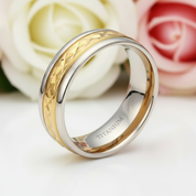 Luxurious Two-Tone Men's Titanium Wedding Band-Black Diamonds New York