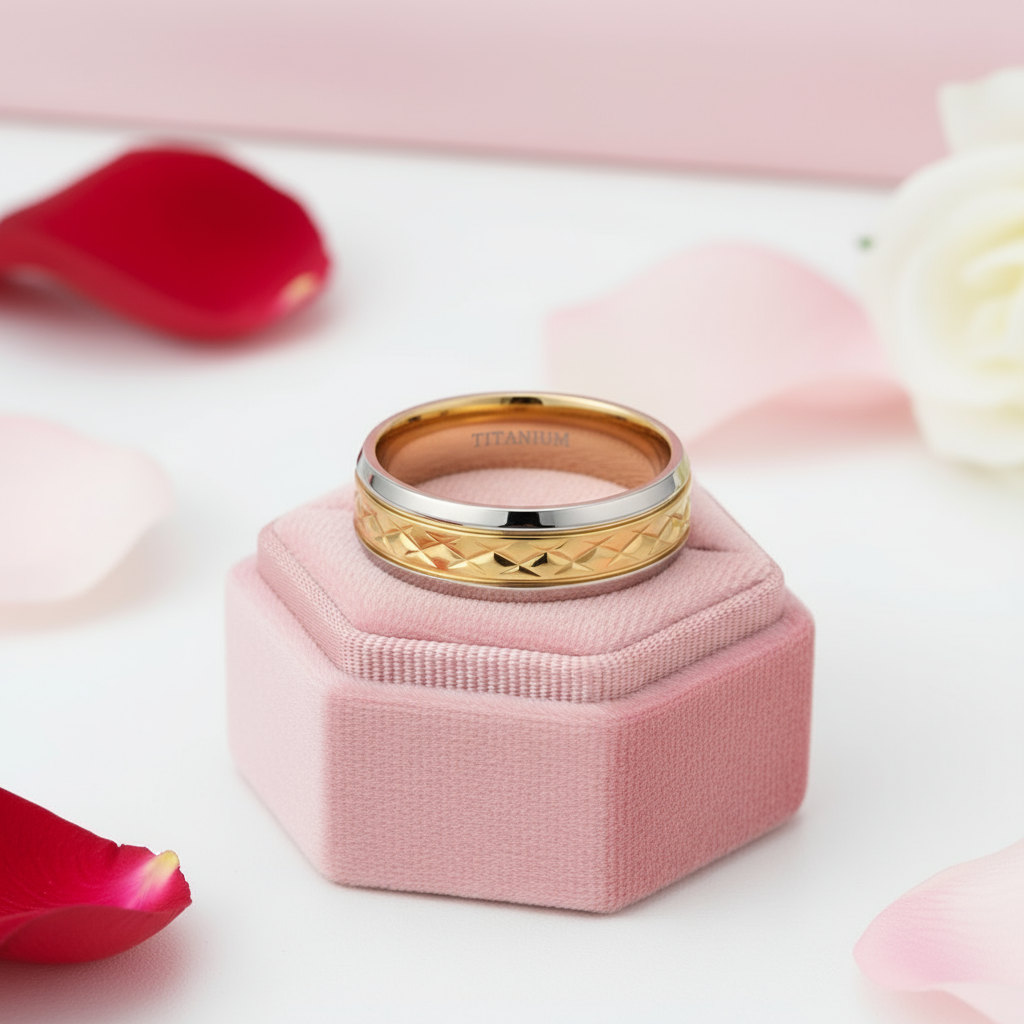 Luxurious Two-Tone Men's Titanium Wedding Band-Black Diamonds New York